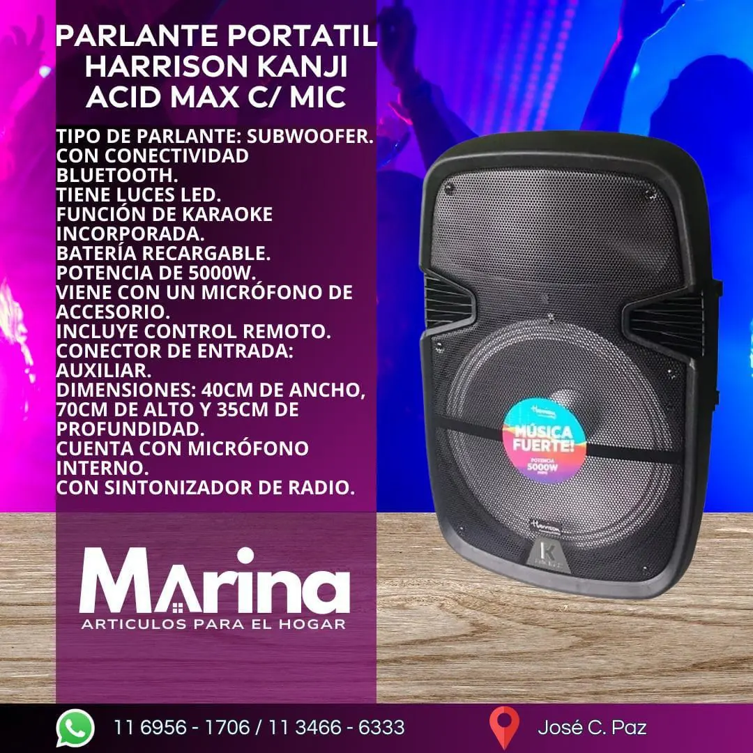 Parlante Portatil Harrison Kanji Acid Max con Microfono
